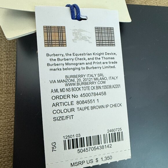 Burberry 8084551 Fabric & Leather Check Print Book Tote - Picture 9 of 16